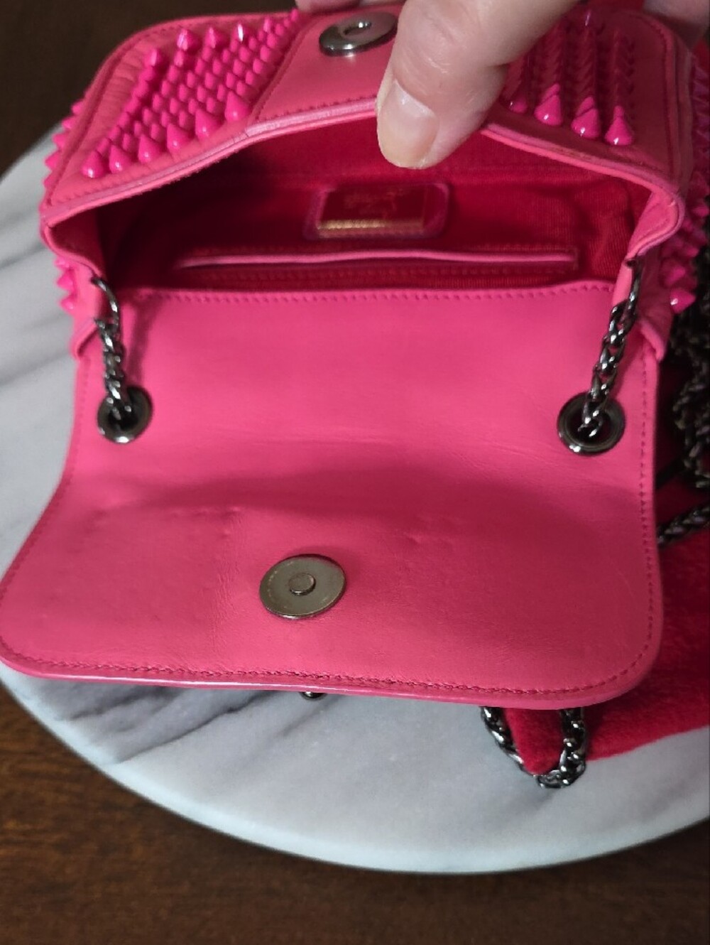 Christian Louboutin "Sweet Charity" Hot Pink Spike-Trim Bow Crossbody Bag 💖 - Picture 14 of 17